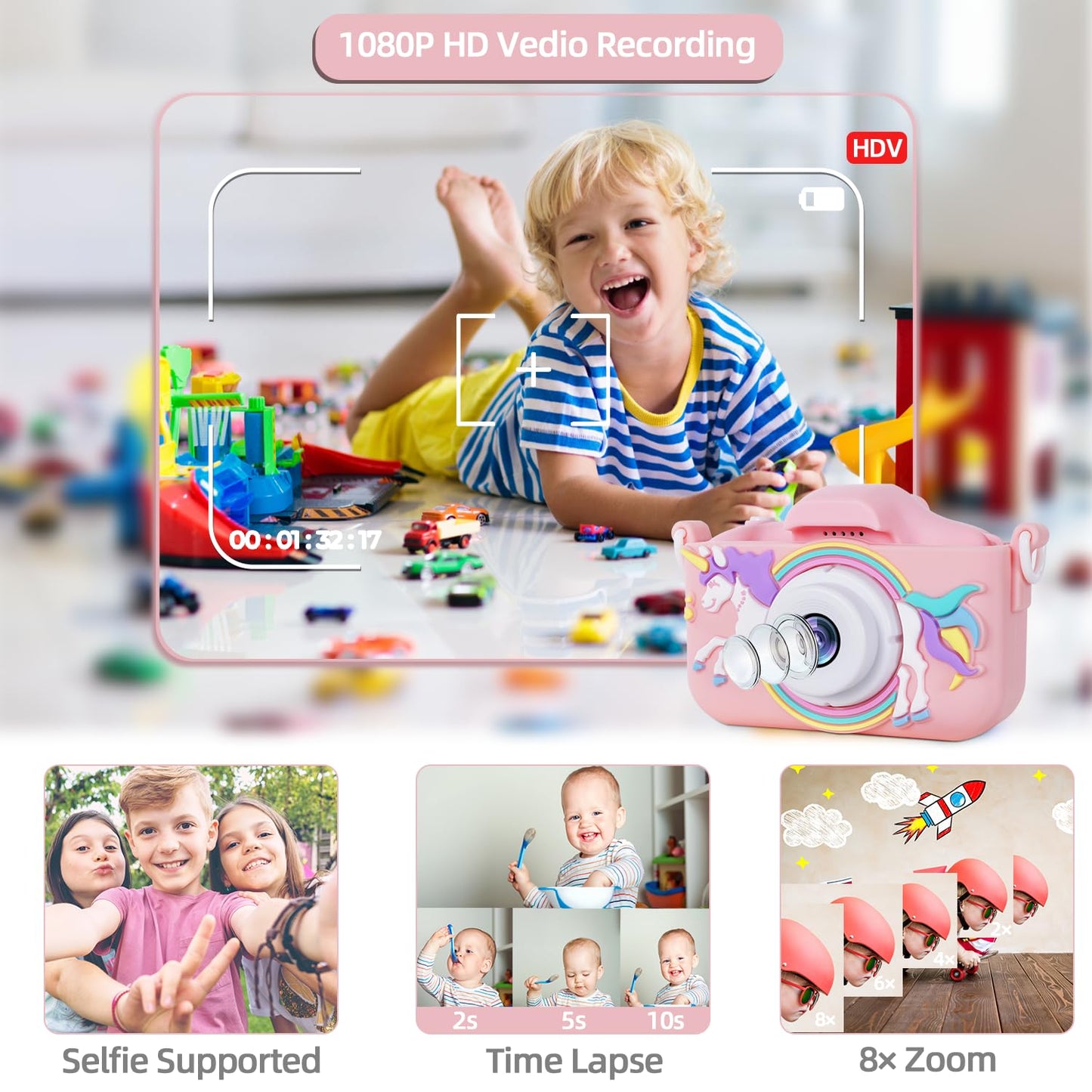 Kids Camera, 48Mp Digital Camera For Kids Video Recorder 1080P With 32Gb Sd Card, 2 Inch Ips Screen Toddler Camera Christmas Bir