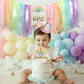 Macaron First Birthday Party Decorations Pastel Rainbow High Chair Banner Crown Cake Topper For Girl 1St Birthday Decor