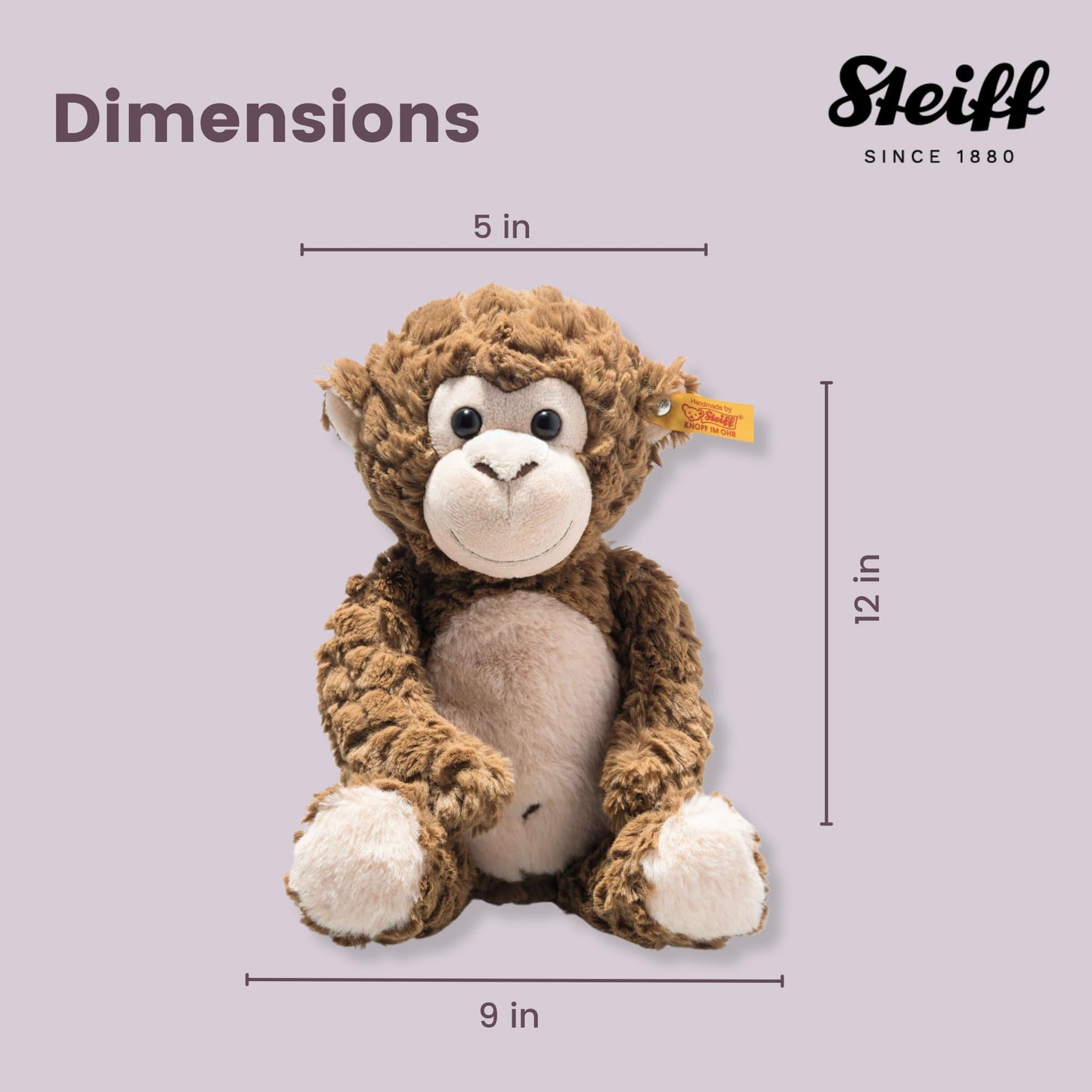 Steiff Bodo Monkey  enhanced Monkey Stuffed Animal  Monkey Toys  Stuffed Monkey  Monkey Plush  Cute Plushies  Plushy Toy for Girls Boys and Kids  Soft Cuddly Friends (Brown  12)