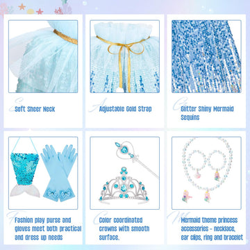 Meland Princess Dress Up For Girls 3-8, Mermaid Dress Up Clothes For Girls Toddler Toys, Birthday Gift For Girls 3 4 5 6 7 8