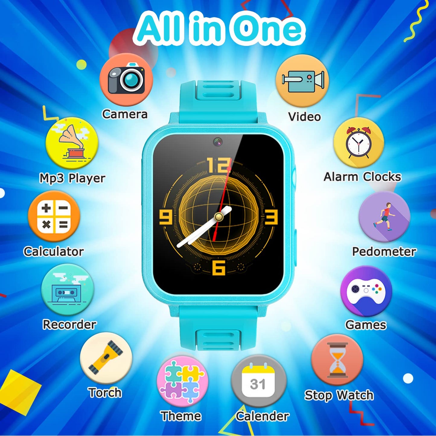 Kids Smart Watches Girls Boys Hd Touchscreen Kids Watch With 24 Puzzle Games Camera Music Player Flashlight Learn Cards Alarm Clock Calculator 12/24 Hr Kids Girls Watch Gift For 4-12 Year Old Boys