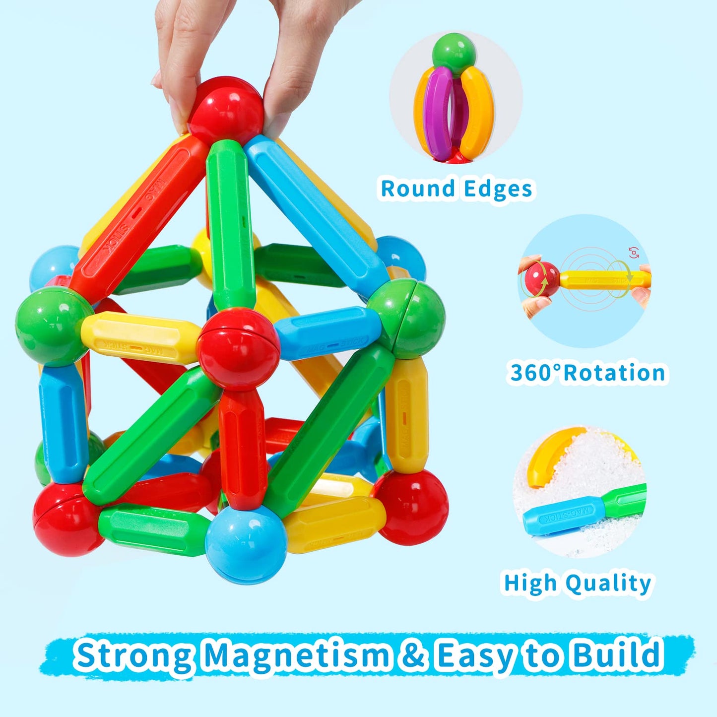 TOKBLOK Magnetic Building Sticks - 76pcs Circus Set, ABS Plastic, Educational STEM Toys for 3 Years Old Kids, Montessori Gift