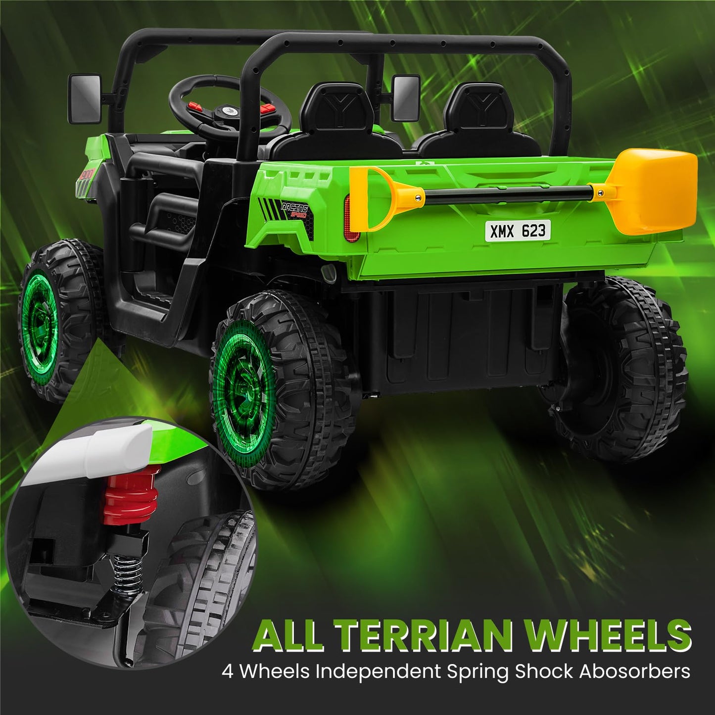 Joyracer 24V 4Wd Ride On Car, 2 Seater Dump Truck W/4X200W Motor, Gift Flower, 2.4G Remote Control, 4 Wheeler, Bluetooth Music,