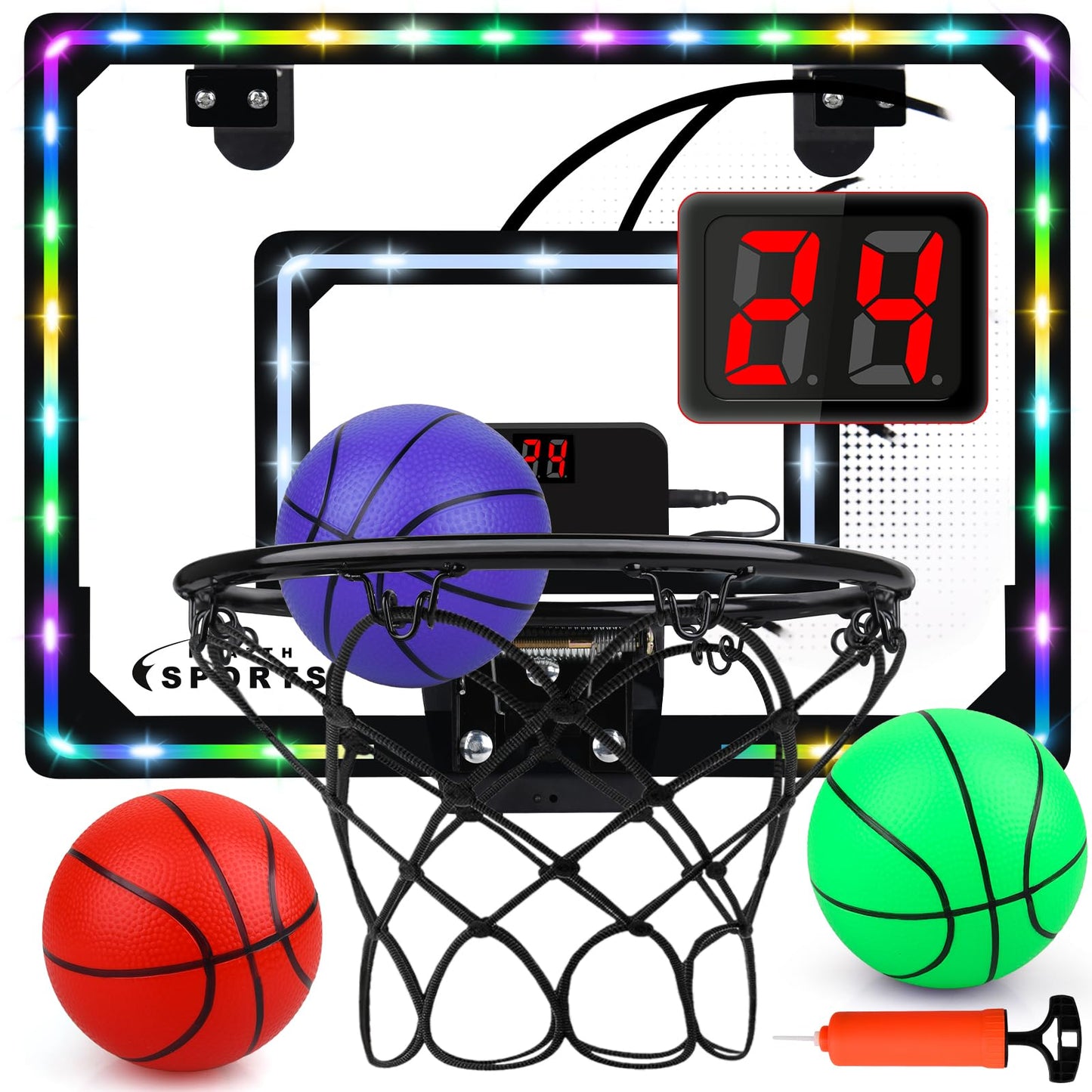 Basketball Hoop Indoor For Kids,Led Light Mini Basketball Hoop With 3 Balls & Electronic Scoreboard,Over The Door Basketball Hoop,Basketball Toys Gift For Kids 3-12 Year Old Boys Girls Teen