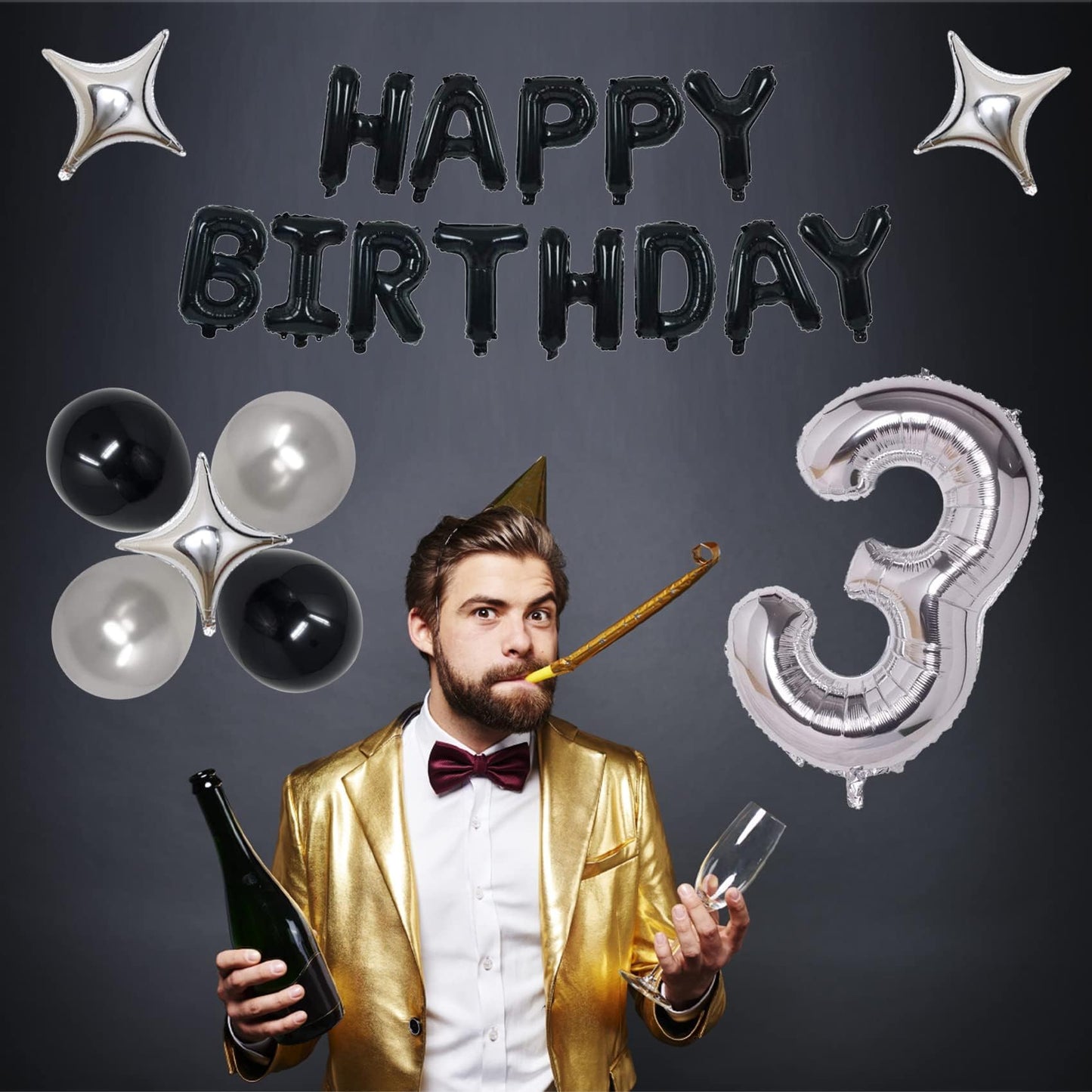 Naninuneno 27Th Black Silver Birthday Party Decorations For Men Women, Happy 27 Birthday Party Supplies With Black Happy Birthda