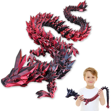 LOCYFENS Large 30'' 3D Printed Dragon, Articulated 3D Dragon Toys, Long Crystal Dragon Black Red