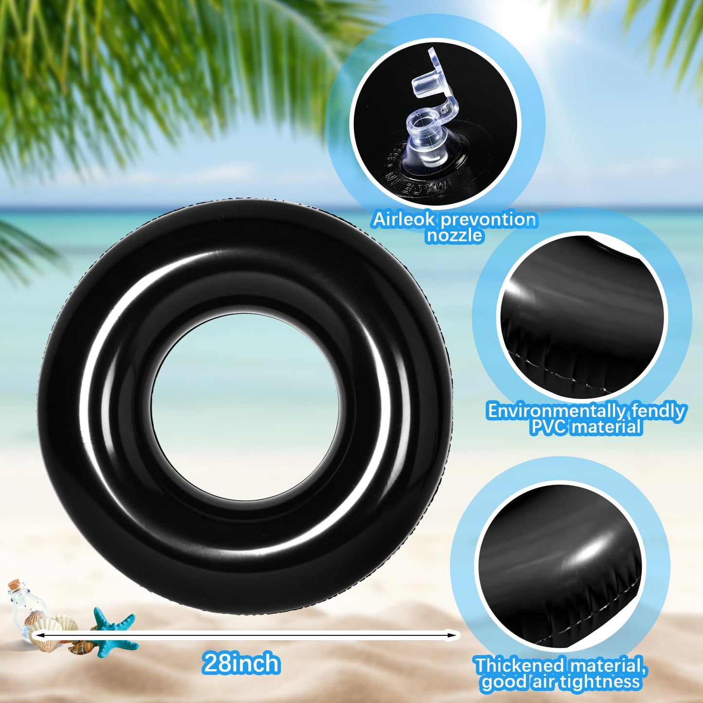 JellyArch 6 Pcs Inflatable Pool Floats 28 Inches Swim Tube Bulk for mature-themeds Swimming Ring Pool Floaties for Beach Party Decorations Women and Men River Lake Summer Vacation Holiday (Yellow)