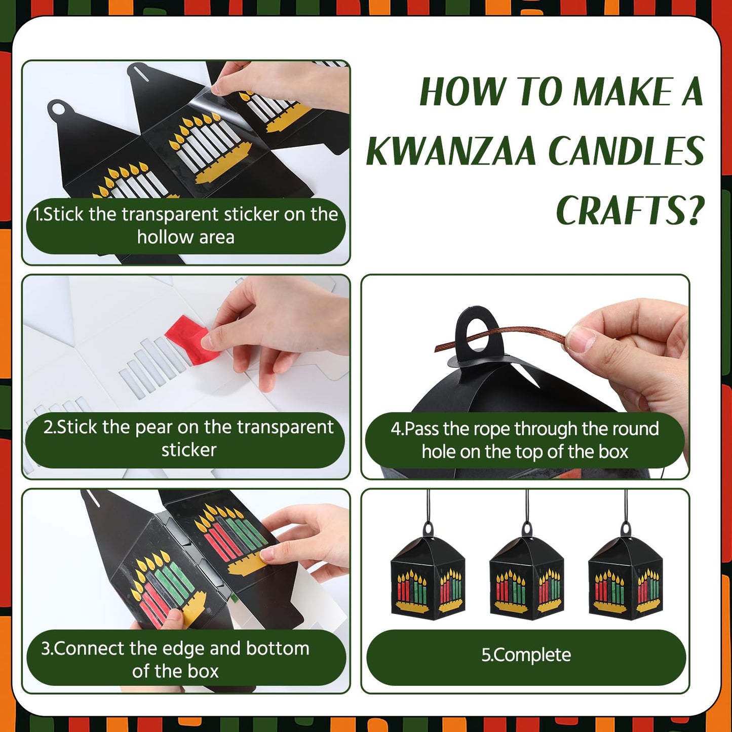 VIHOSE 16 Sets Kwanzaa Craft Kits Kwanzaa Candles Lantern DIY Craft Bulk African Heritage Suncatcher Kits Ornaments Holiday Part