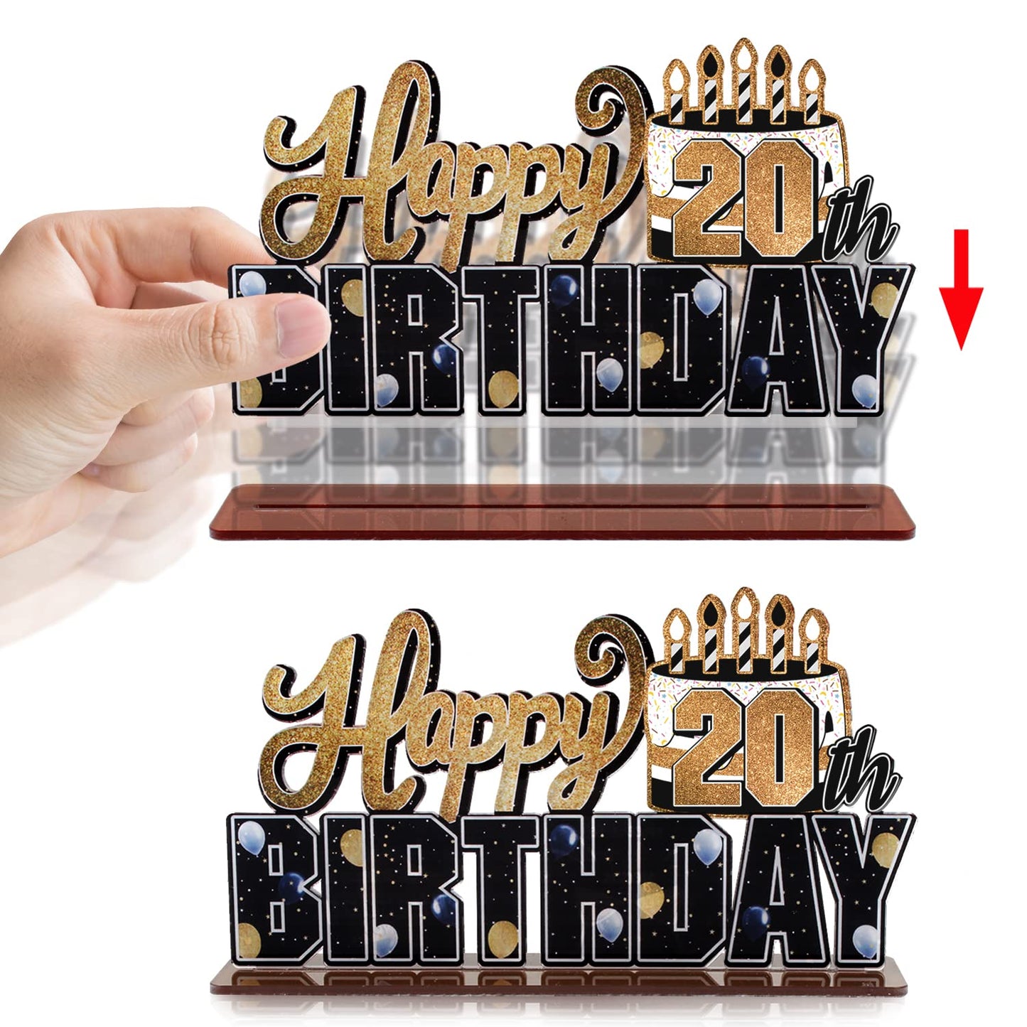 Lingteer Happy 20Th Birthday Gold Acrylic Table Topper Centerpieces Set - Cheers To Twenty Years Old Birthday 20Th Bday Party Gift Decorations.