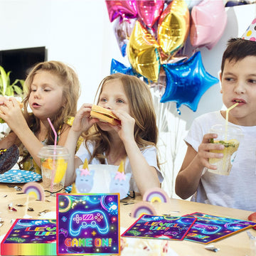 Video Gaming Party Decorations-40Pcs Game On Video Gaming Party Napkins,Disposable Neon Gaming Party Napkin For Kids Boys Girls