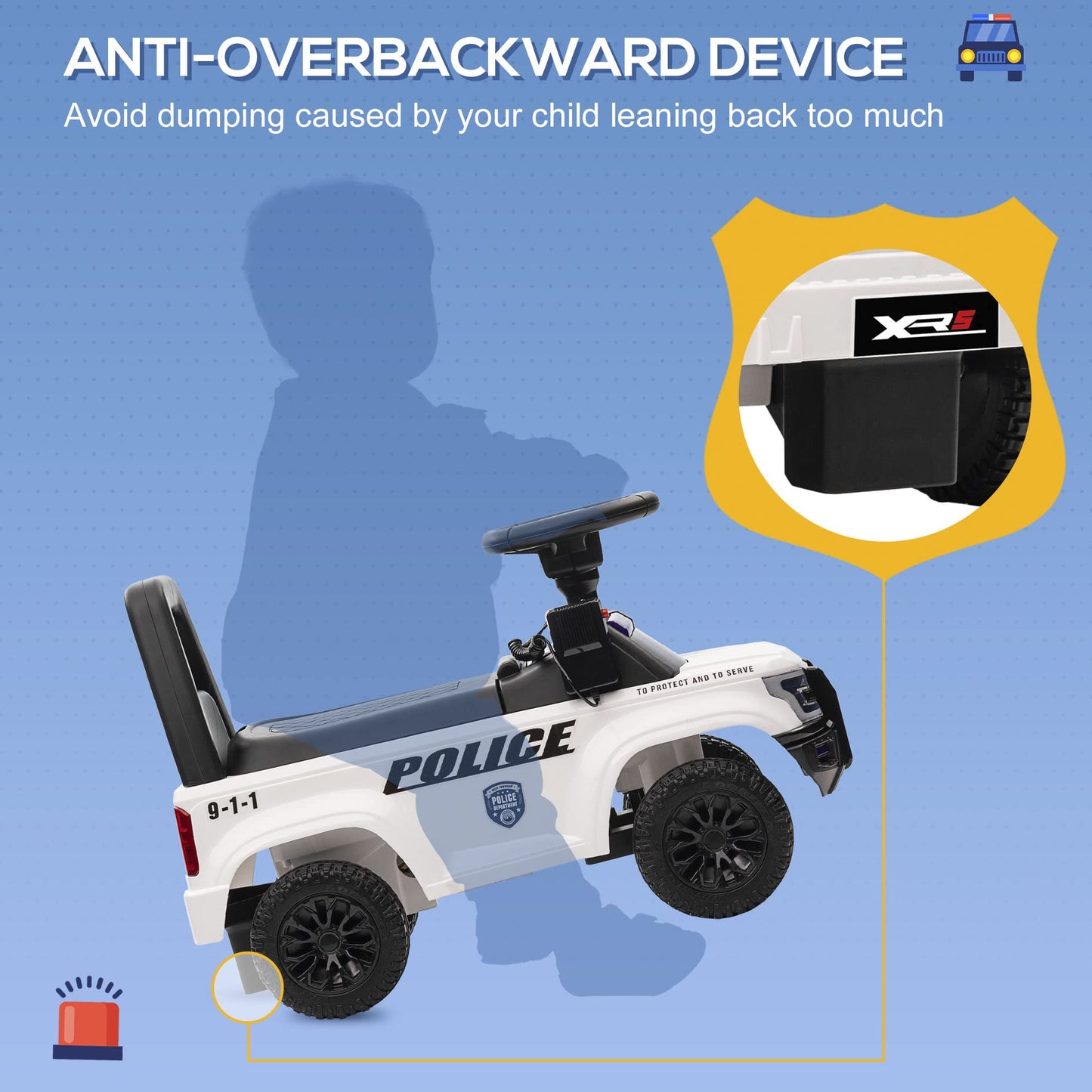 Aosom Kids Push Ride On Car With Working Pa System And Horn, Police Truck Style Foot-To-Floor Sliding Car For Boys And Girls Wit