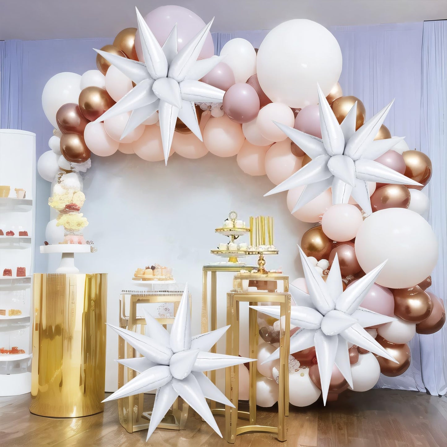 72 Pcs White Star Balloons, 26 Inch Star Foil Balloons Starburst Balloon, Large Spike Cone Metallic Balloons For Birthday, Weddi