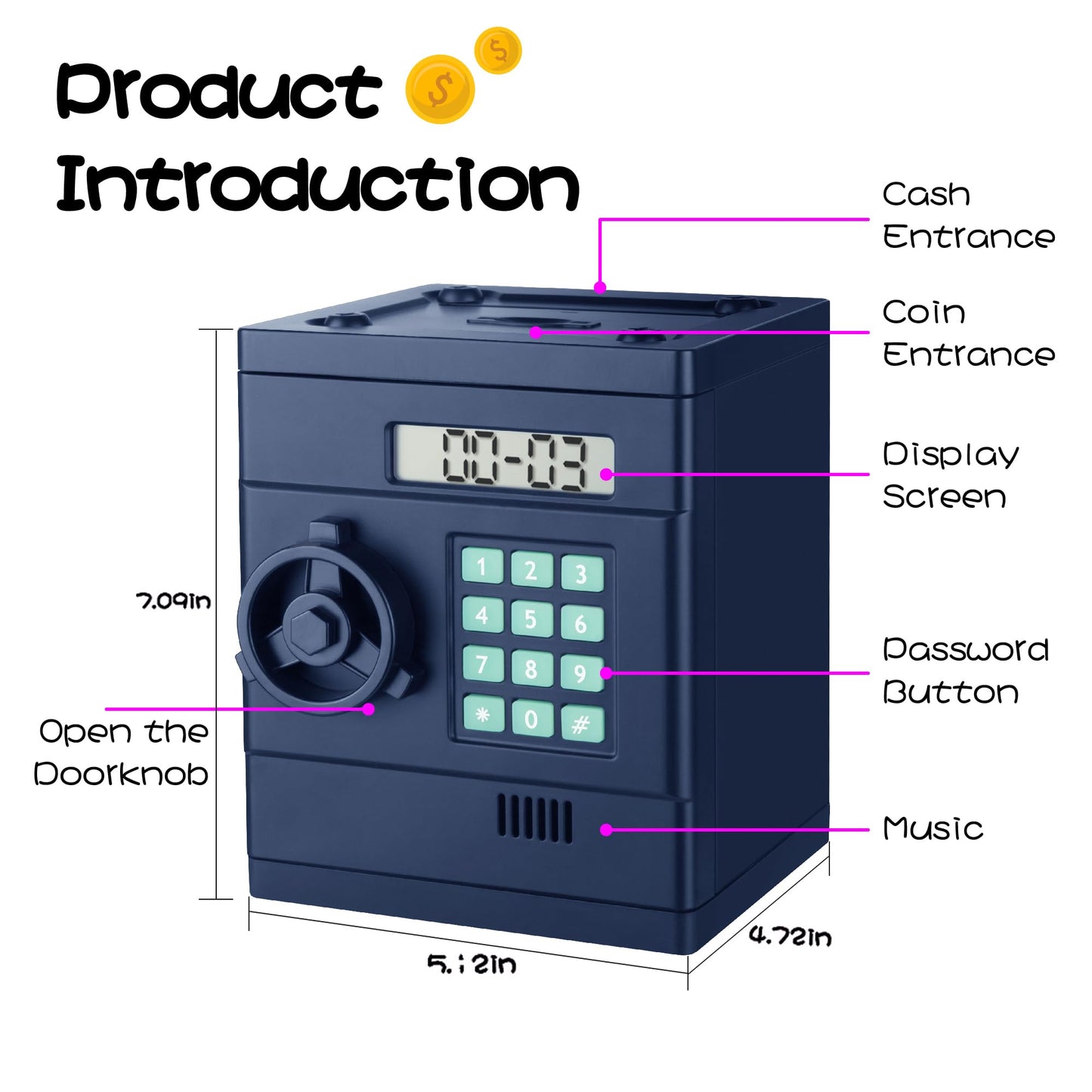 2024 Upgraded ATM Piggy Bank for Kids,Real Money Counting, Debit Card,Coin Recognition,Bill Feeder,Balance Calculator, Digital E