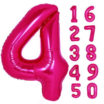 40 Inch Giant Hot Pink Number 4 Balloon, Helium Mylar Foil Number Balloons For Birthday Party, 4Th Birthday Decorations For Kids