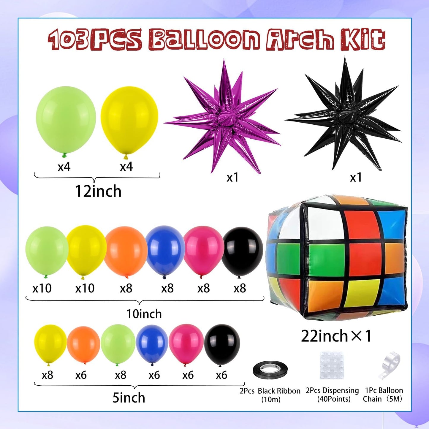 90S 80S Party Balloon Garland Arch Kit, 90S 80S Theme Party Decorations With 4D Dice Hot Pink Black Star Foil Balloons For 80S 9