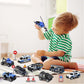 Oriate Die-cast Police Rescue City S.W.A.T. Car Toys Set w/Heavy Duty Trailer & Police Patrol Cartoon Stickers, 12 Packs Mini Po