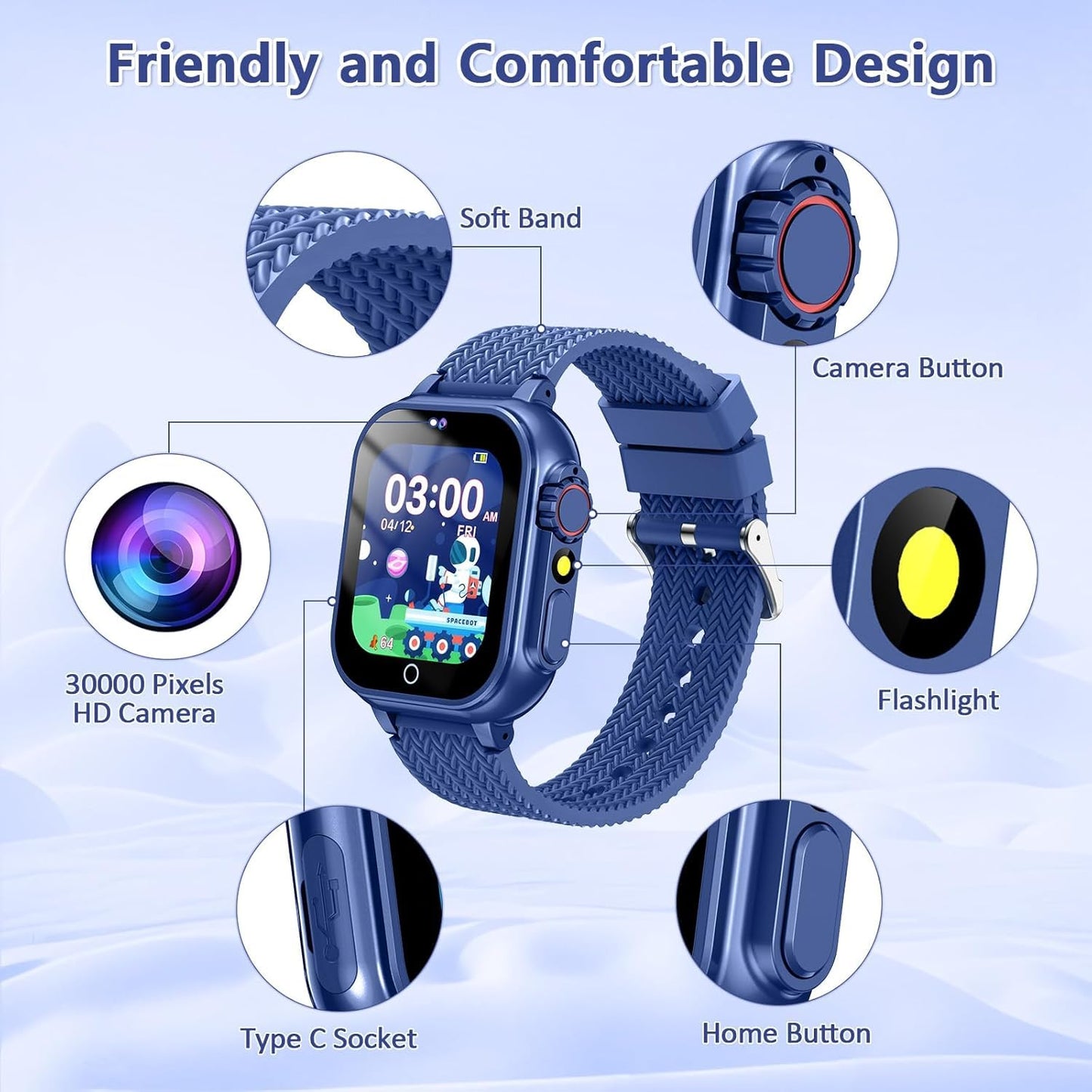 Kids Smart Watch Gift For Girls Age 5-12, 32 Games Hd Touch Screen Watches With Video Camera Music Player Pedometer Flashlight 1