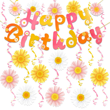 Sunbeauty Flower Daisy Birthday Party Decorations Groovy Party Decorations Boho Happy Birthday Party Decorations Daisy Hanging S