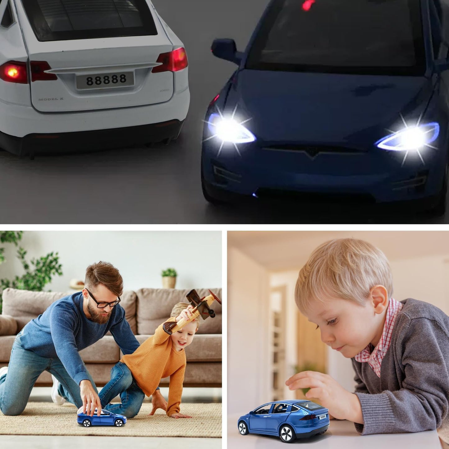 1:32 Model X Alloy Diecast Pull Back Toy Car With Open Doors, Lights And Music, Mini Vehicles Toys For Kids & Collectors (Black)