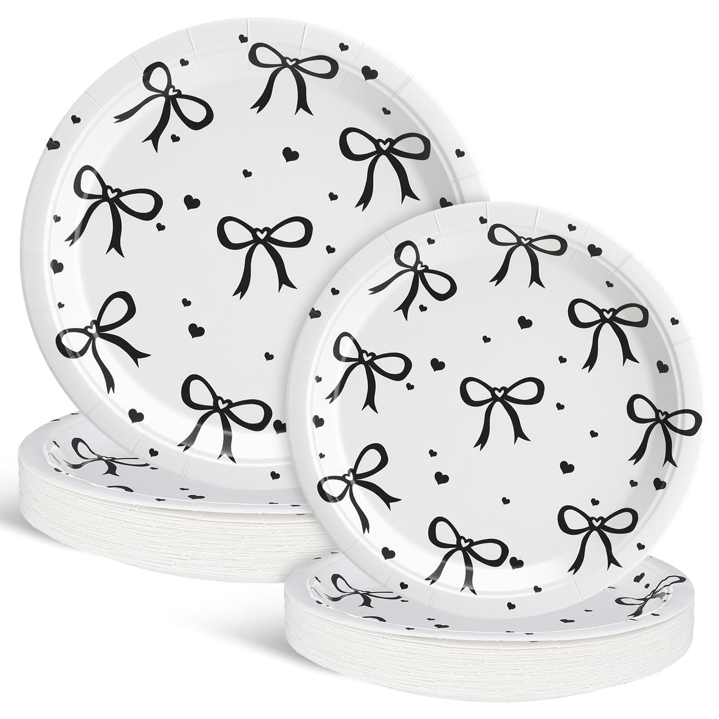 Sieral 60 Pcs Coquette Bow Party Plates 9 7 Black and Pink Bow Paper Plates Birthday Decorations Bridal Shower Bachelorette 