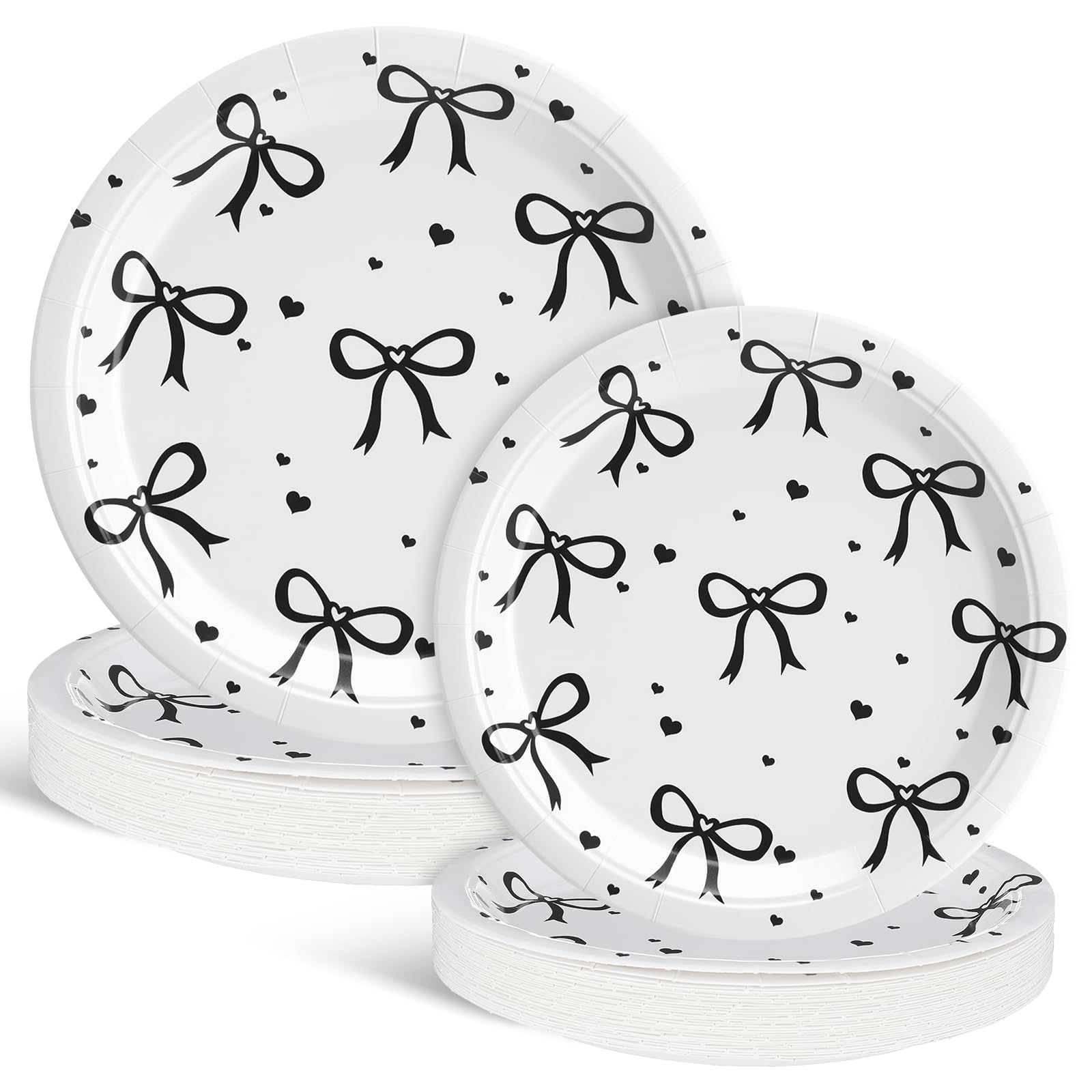 Sieral 60 Pcs Coquette Bow Party Plates 9 7 Black and Pink Bow Paper Plates Birthday Decorations Bridal Shower Bachelorette 