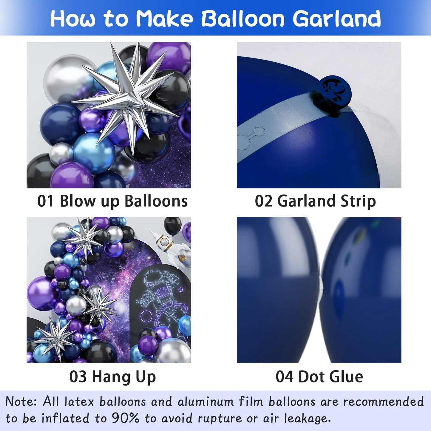Space Balloon Arch Kit, Space Birthday Decorations Blue Purple Silver Balloon Arch Garland Kit Metallic Chrome Balloons 4D Star
