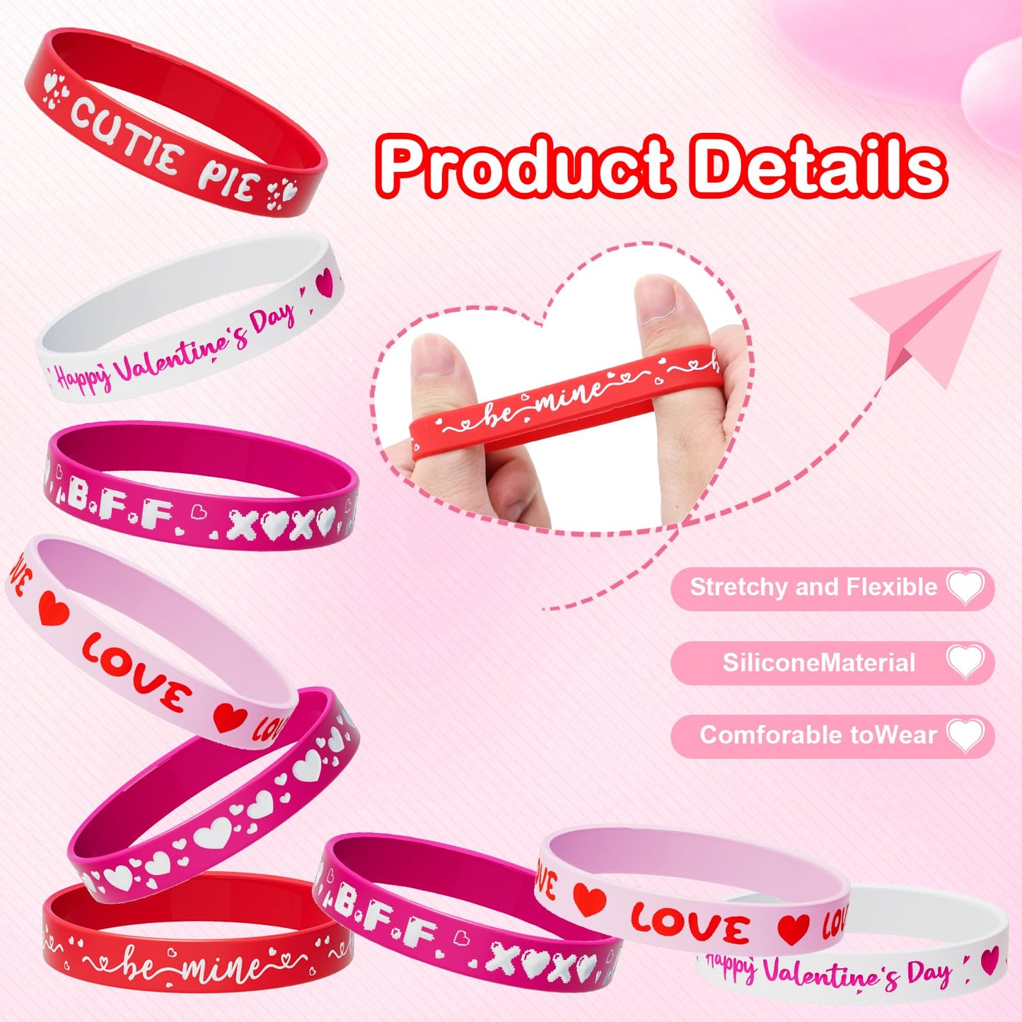 Valentine's Day Rubber Bracelets Bulk - 30PCS Valentines Day Gifts for Kids Valentines Party Favors Supplies Silicone Wristbands