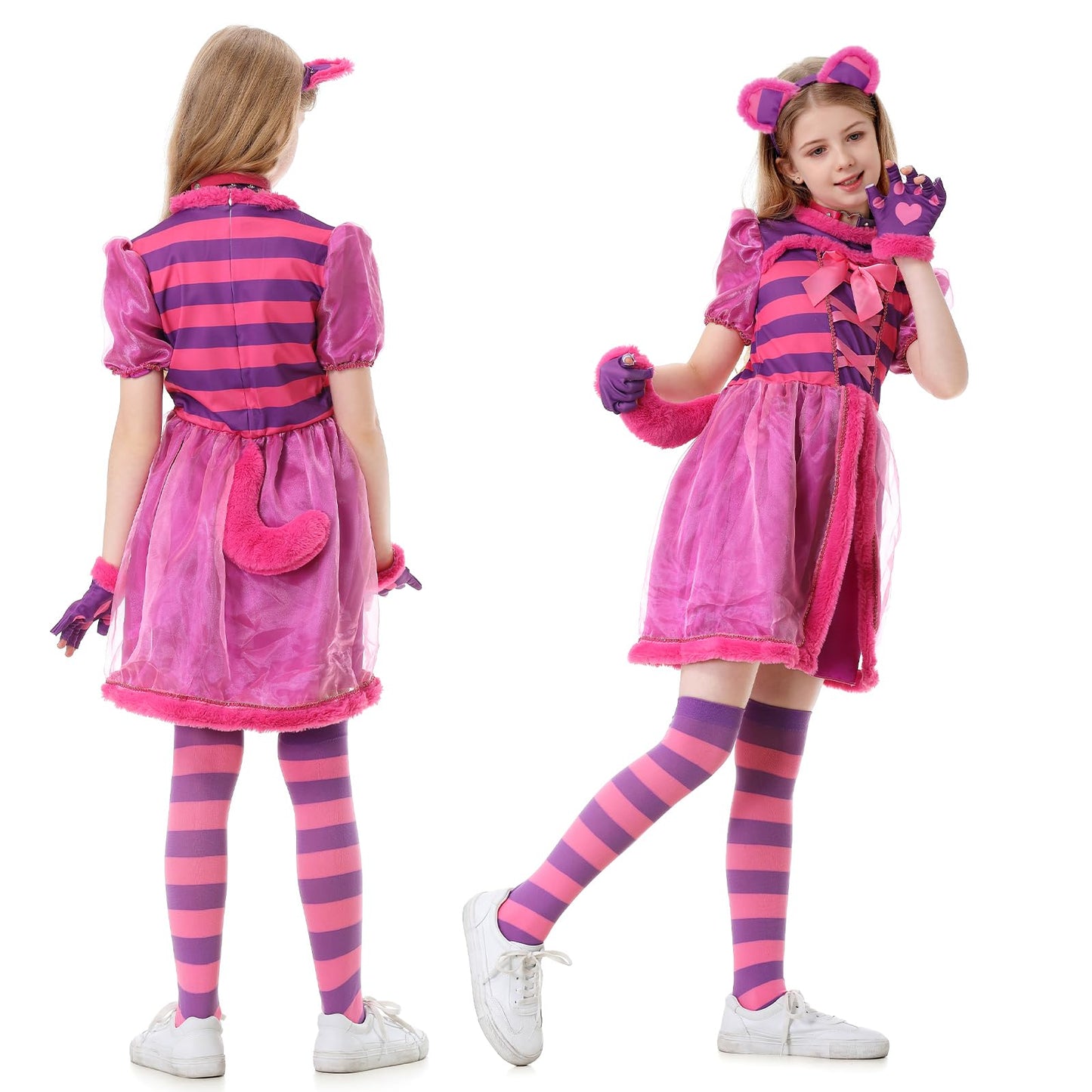 Antsoldier Magic Striped Cat Dress Costume Kids Girls Toddler Halloween Pink Purple Stripe Cat Costume With Accessories