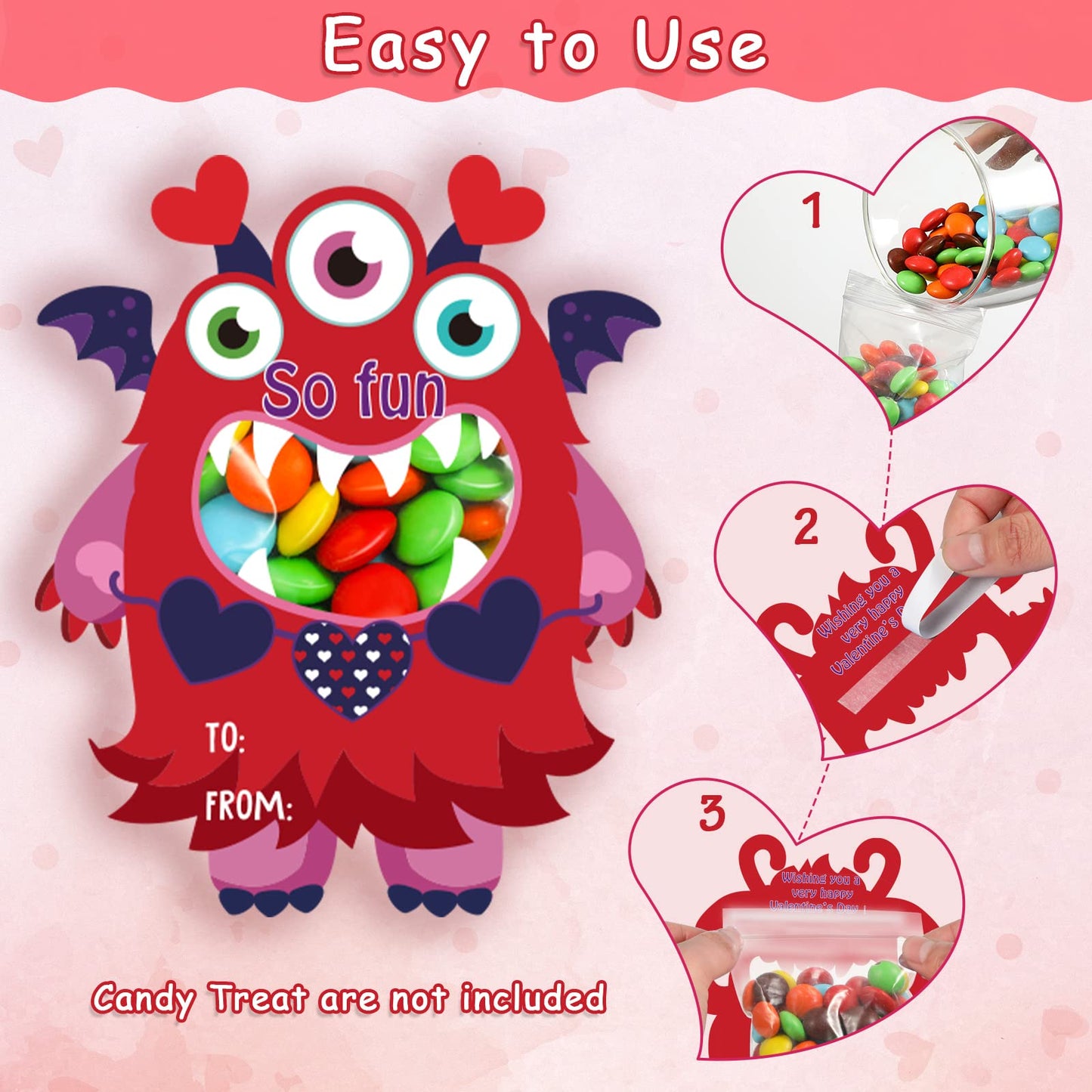 40 Sets Valentines Day Cards for Kids, Monster Happy Valentines Cards for Kids, Unique Valentines Gifts for Boys and Girls, Fun