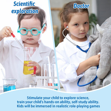 ERDOGLY Lab Coat for Kids, Kids Doctor Costume Toddler Scientist Dress up, Career Day Costume for Boys Girls, Halloween Doctor C