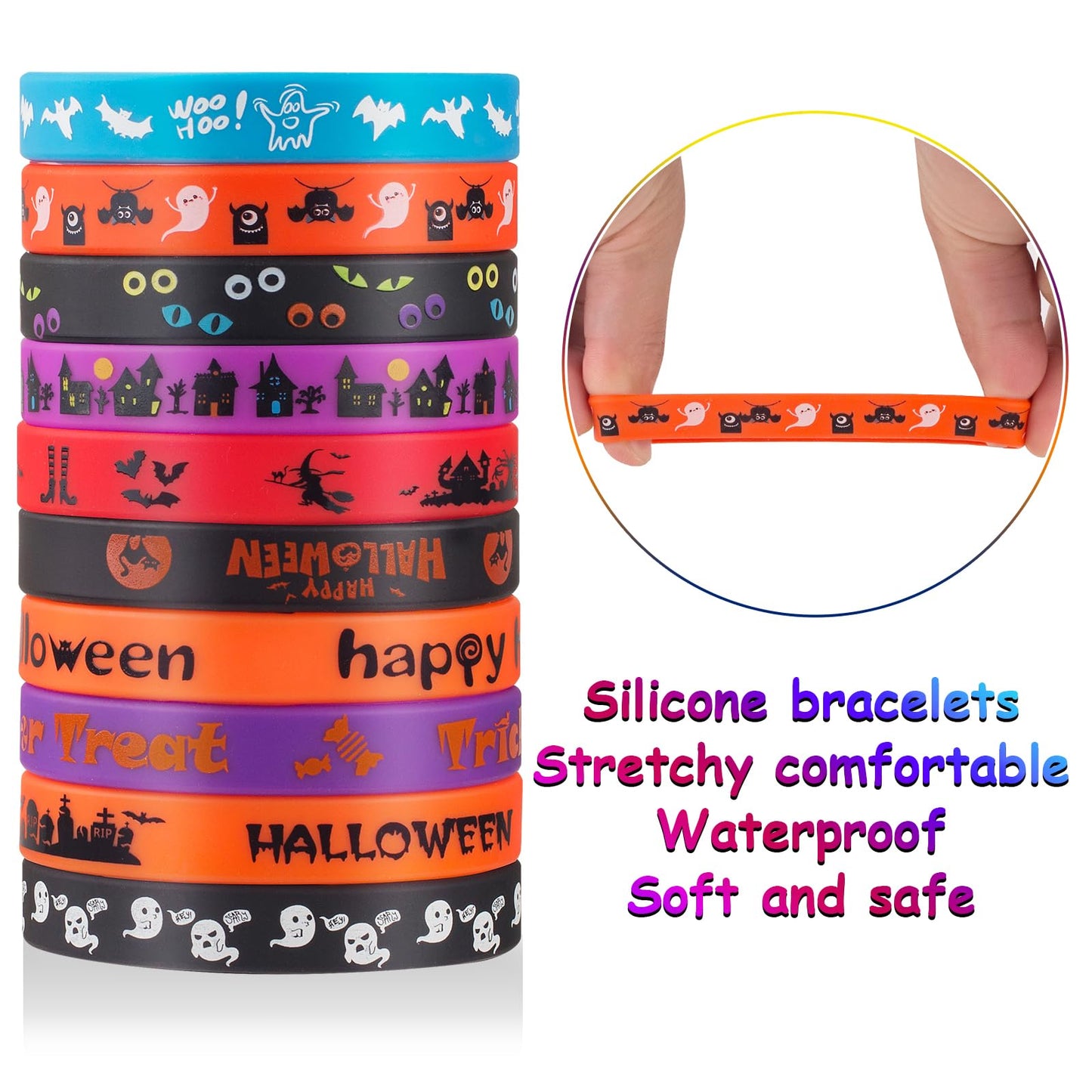 30pcs Halloween Rubber Bracelets for Kids Silicone Wristbands for Halloween Party Favors Supplies Rubber bracelets Bulk for kids