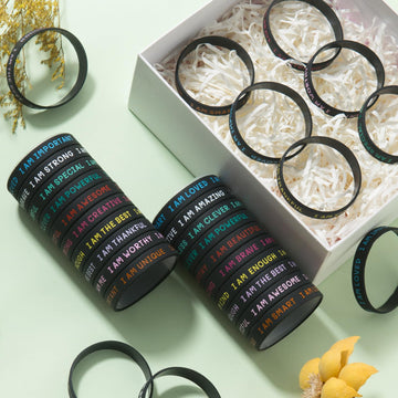 KUCLIN 100 Pieces Students Inspirational Silicone Wristbands Motivational Quotes Rubber Bracelets for Kids Students Back to Scho
