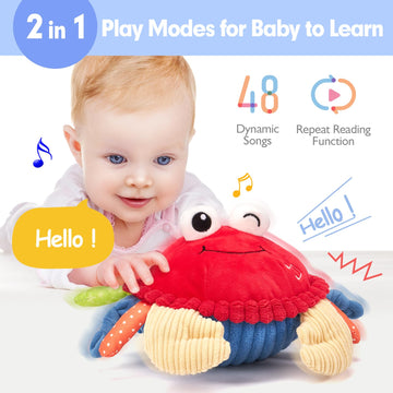 Hahaland Baby Toys 12-18 Months - Upgraded Musical Dancing Walking Moving Bouncing Crawling Crab Tummy Time Toy Sensory Infant Toys 6-12 Months Interactive Boy Girl Easter Birthday Gifts For Babies