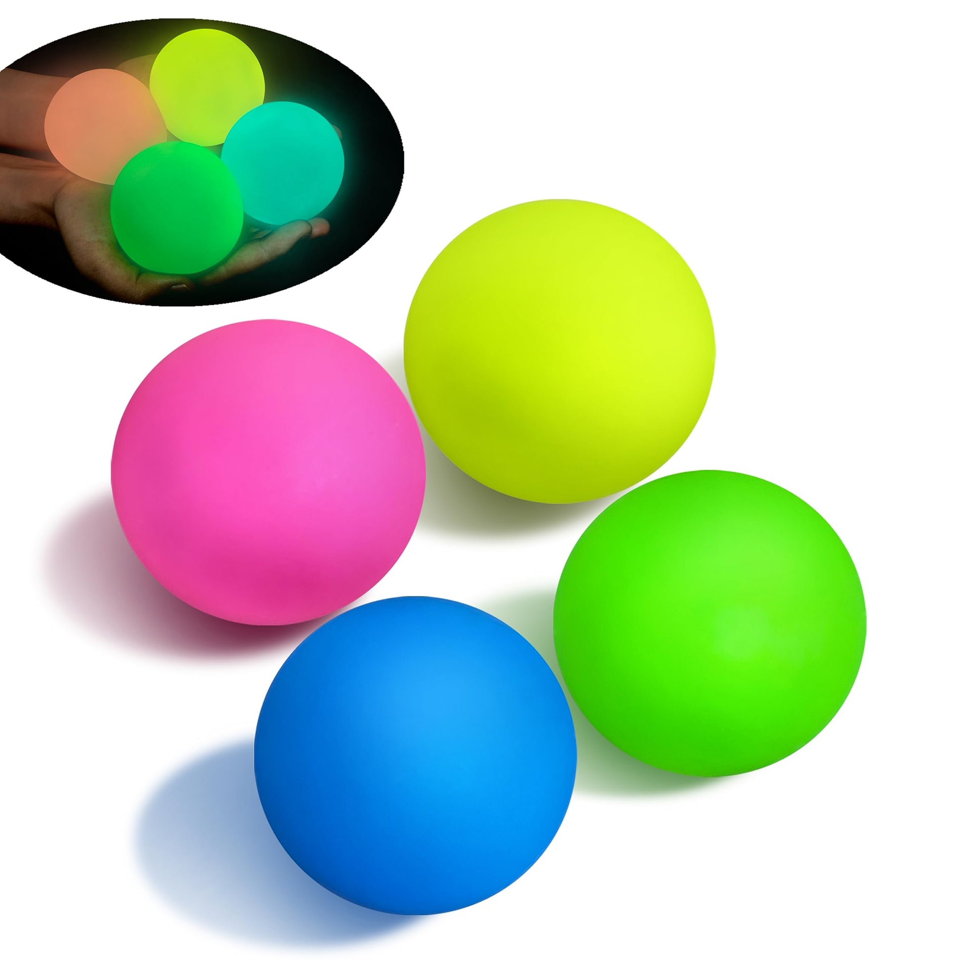 JIAHO 4 PCS Glow in The Dark Squishy Stress Balls, 2.4'' Sticky Dough Balls Squishy Toys, Party Favors for Kids, Stress Relief S