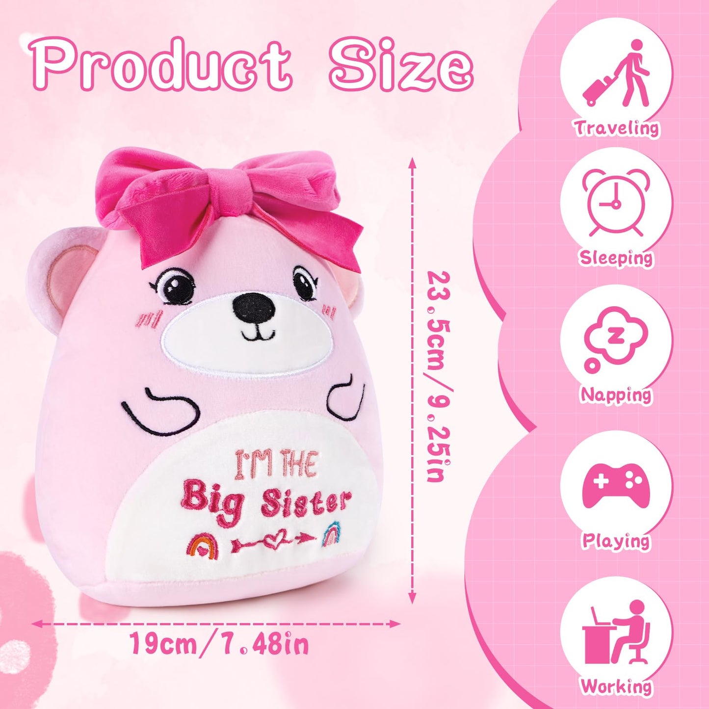 Inisajace Big Sister Stuffed Animal - 9 Inches Cute Pink Bear Stuffed Animals Big Sister Gifts For Girls Im The Big Sister    Be