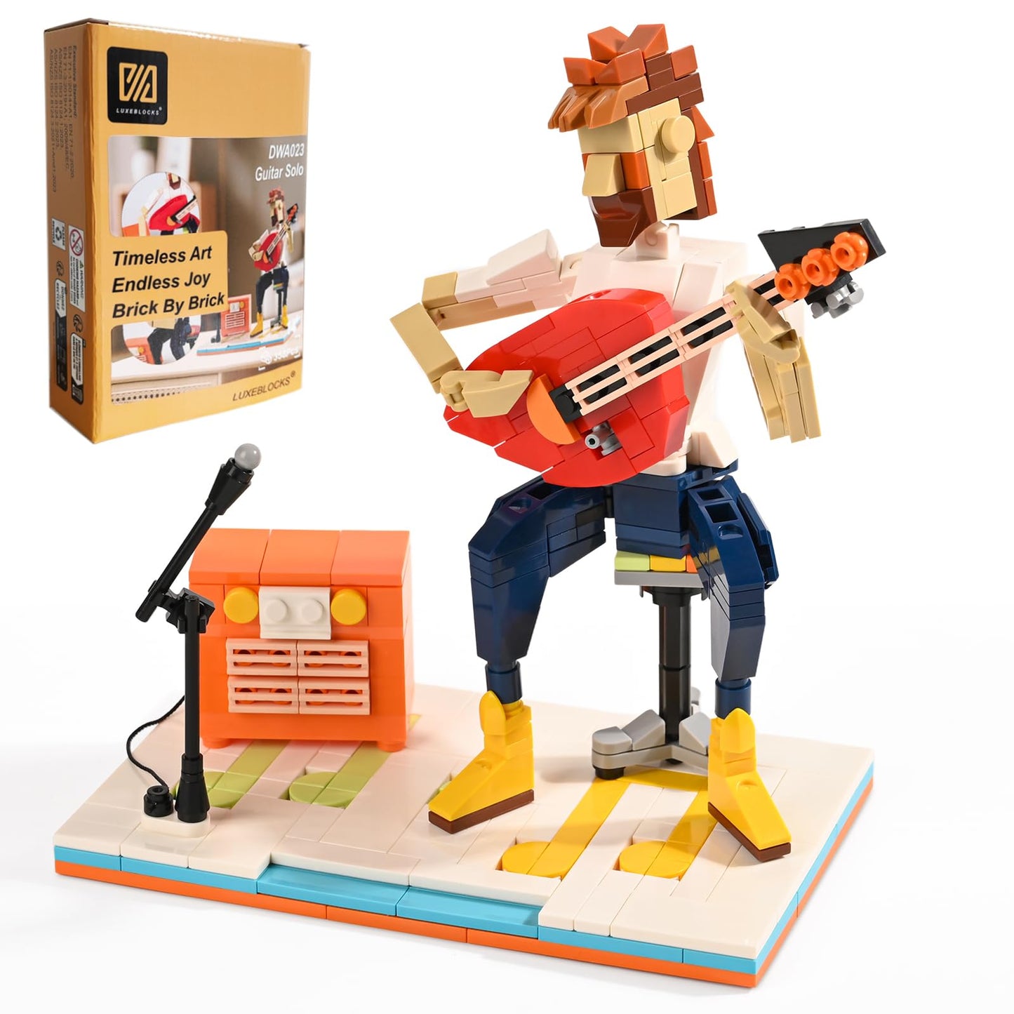 LUXEBLOCKS Art Brick & Music Guitar Building Set - 358PCS Guitar Solo Model Kit with Brick Accents  Build Your Own Guitar Desk Toy for mature-themeds - Musicians Brick Set  Vintage Blocks Gift for Music Fans