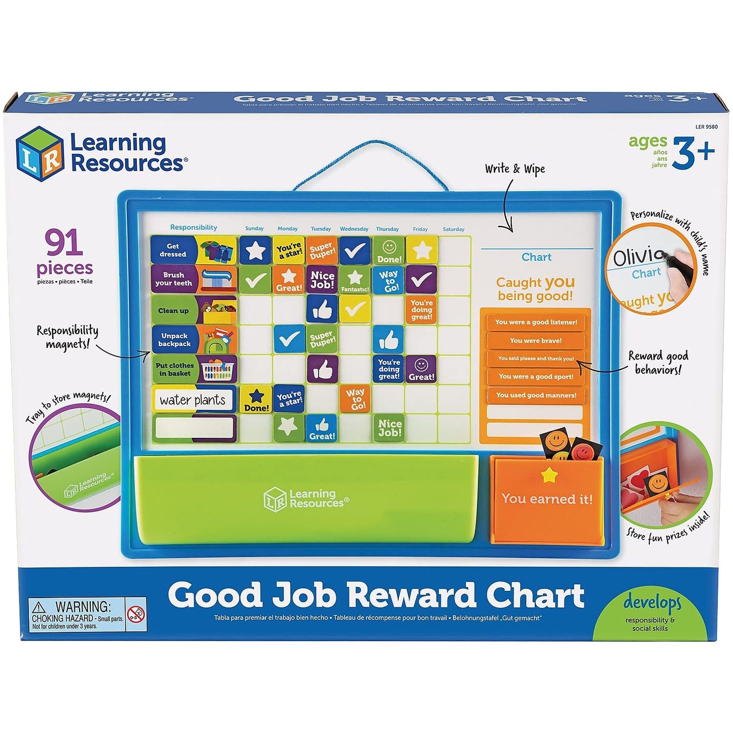 Learning Resources Good Job Reward Chart, 91 Pieces, Magnetic Chore & Responsibility Chart for Kids, Small, Multi-color, Model LER9580