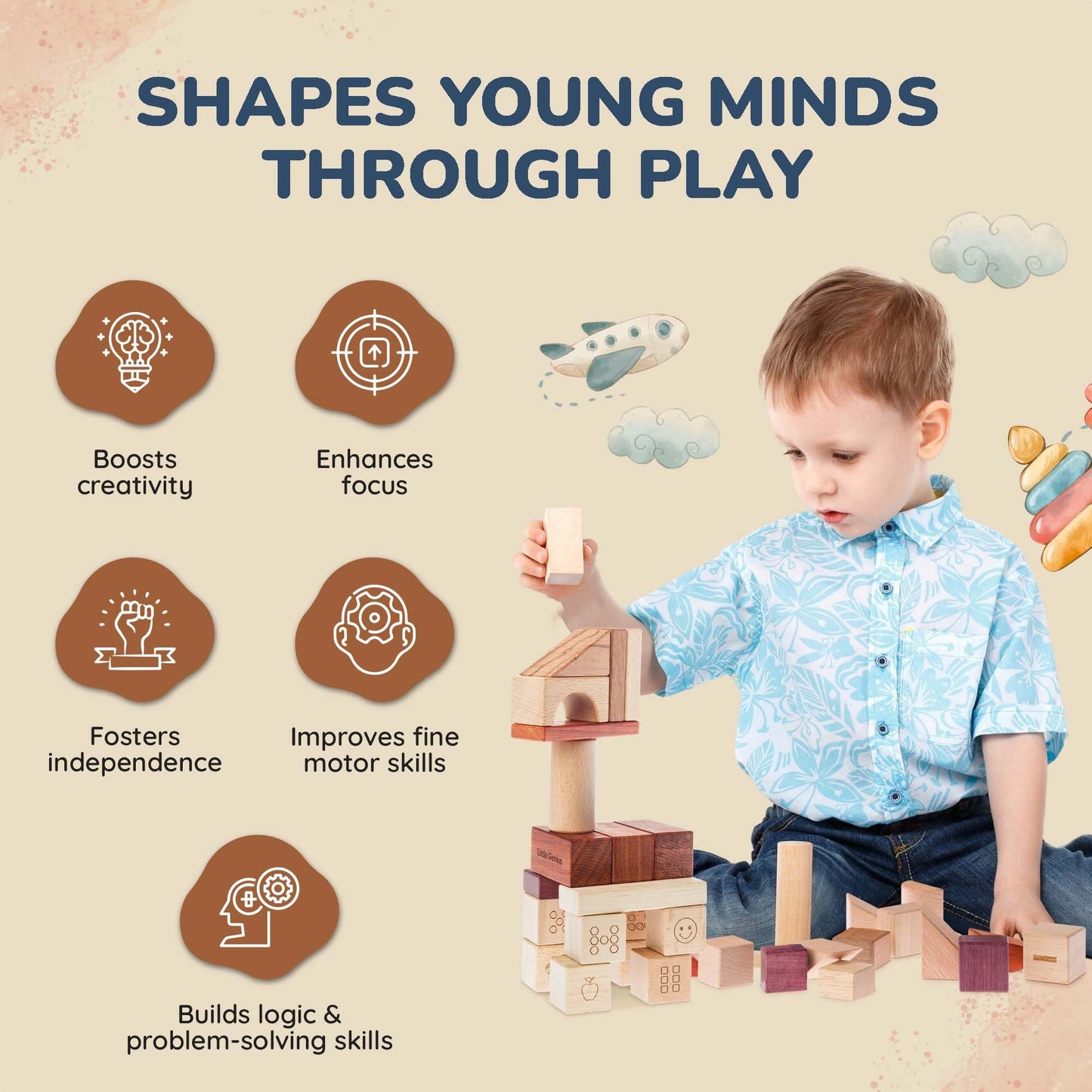 Hexagon Wooden Building Blocks for Toddlers & Kids Ages 3-8 | 86 PCS Montessori Alphabet & Number Set | FSC Beech Wood STEM Toy w/Storage & Learning Guide