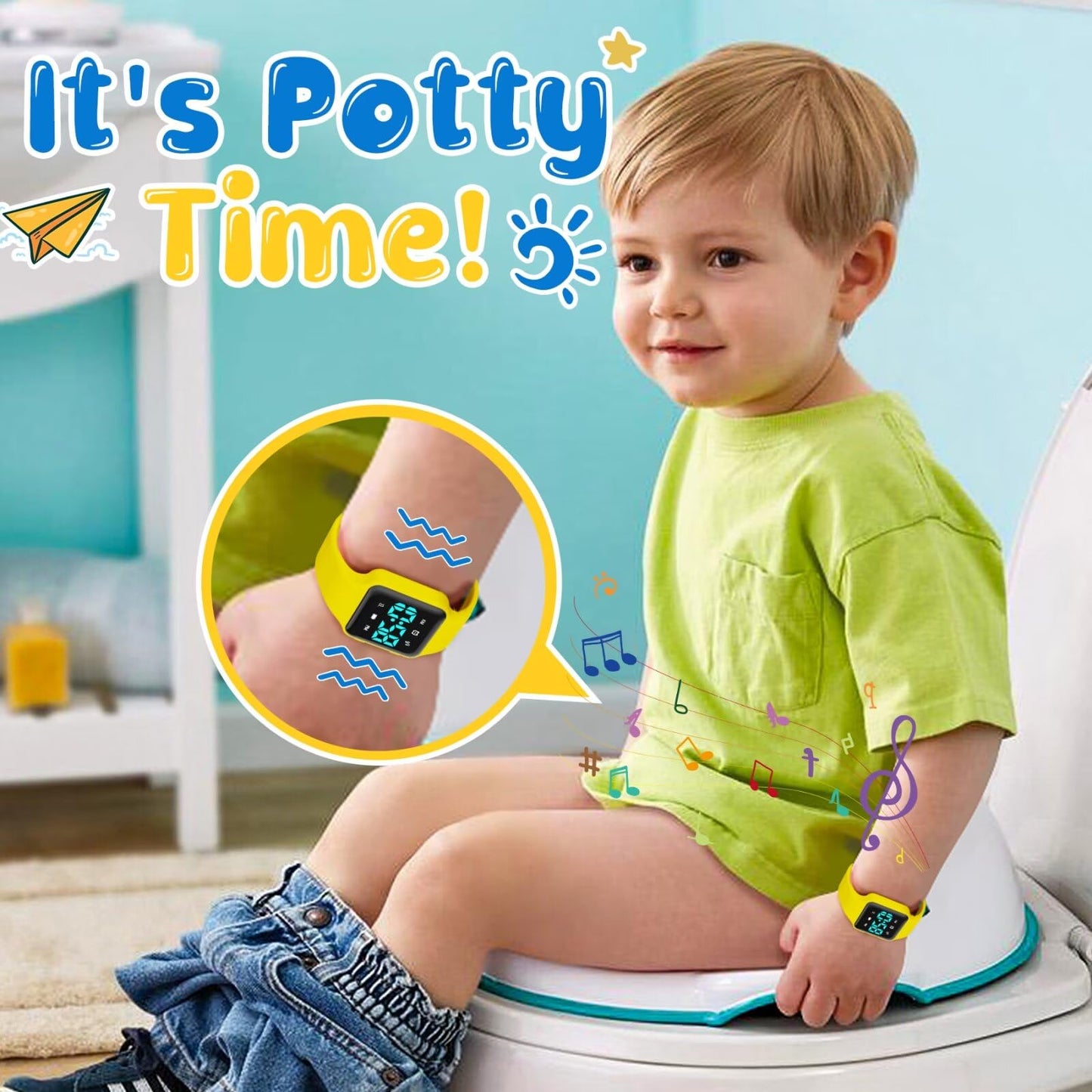 Potty Training Watch for Toddler with 14 Countdown, 7 Alarms, Music or Vibration Alerts - Waterproof Toddler Toilet Trainer for