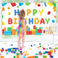 Panelee Building Block Birthday Banner Building Blocks Party Backdrop Building Blocks Birthday Party Decoration Happy Birthday B