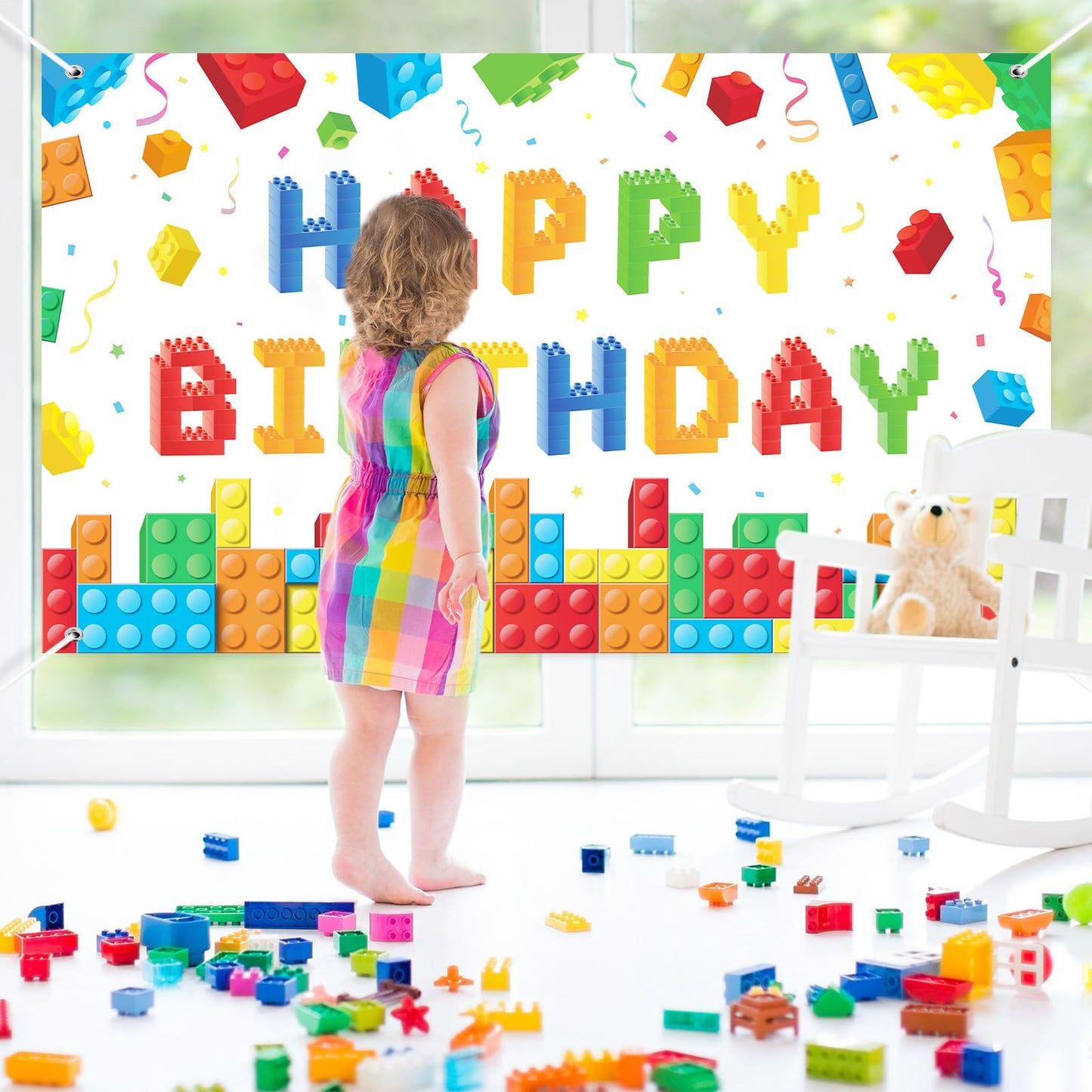 Panelee Building Block Birthday Banner Building Blocks Party Backdrop Building Blocks Birthday Party Decoration Happy Birthday B