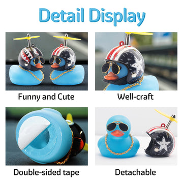 Wonuu Rubber Duck Toy Car Decoration Ornaments Blue Duck Car Dashboard Decorations Cool Glasses Duck With Propeller Helmet