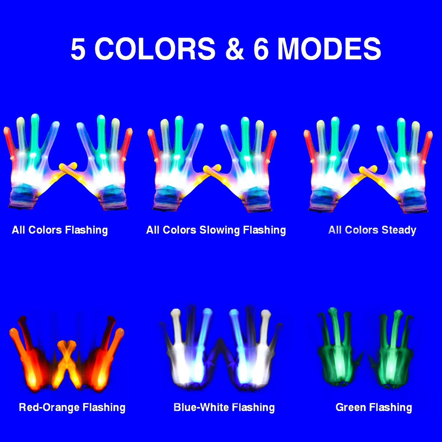 GLEDLOVES LED Finger Gloves Finger Light Gloves LED Gloves for Teen and mature-themed Gifts The Toys for 13 and Up Year Old Boys Girls Light Up Gloves Have 5Color/6Mode in Halloween Chrismas Party(1 Pair/L)