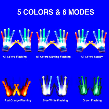 GLEDLOVES LED Finger Gloves Finger Light Gloves LED Gloves for Teen and mature-themed Gifts The Toys for 13 and Up Year Old Boys Girls Light Up Gloves Have 5Color/6Mode in Halloween Chrismas Party(1 Pair/L)