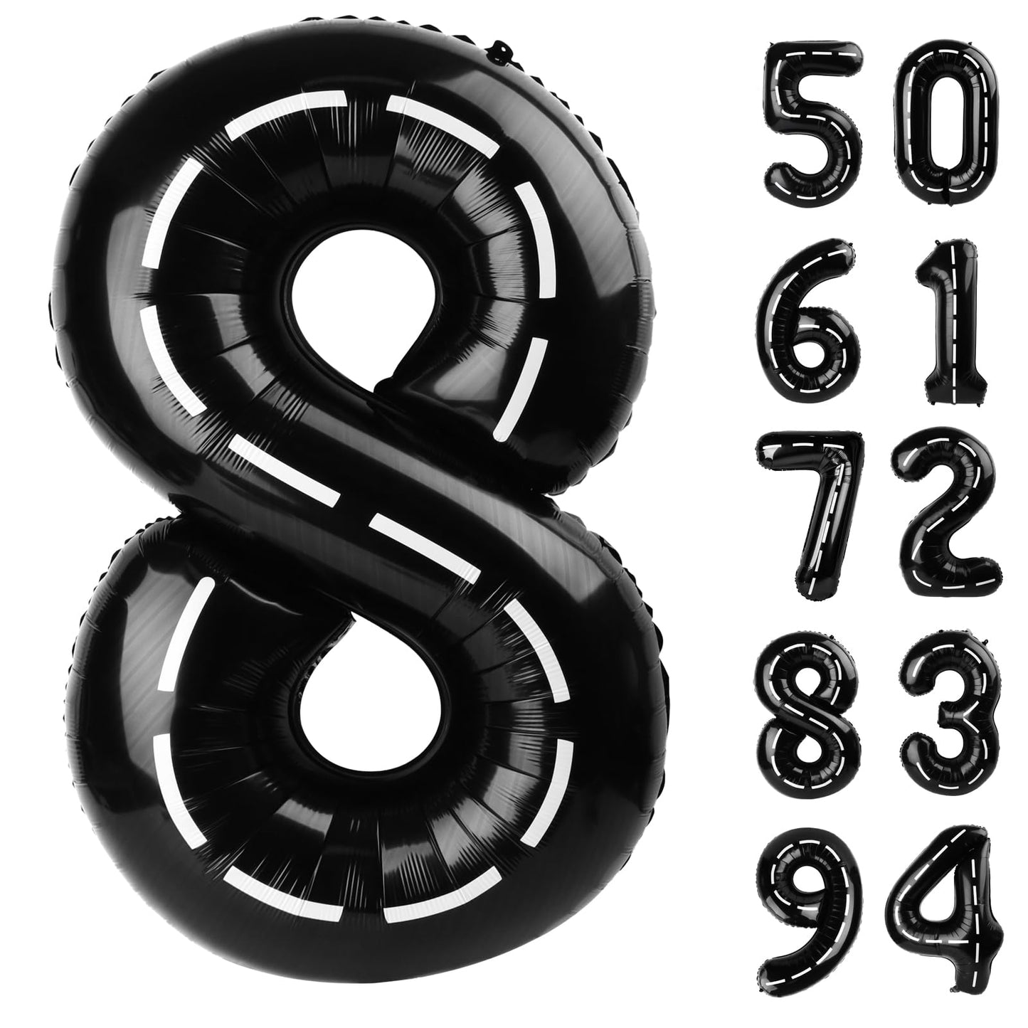 Race Car 8 Balloon, Number Balloons 40 Inch, 8Th Black Birthday Decorations For Boys, Racing Party Decorations Birthday Balloons