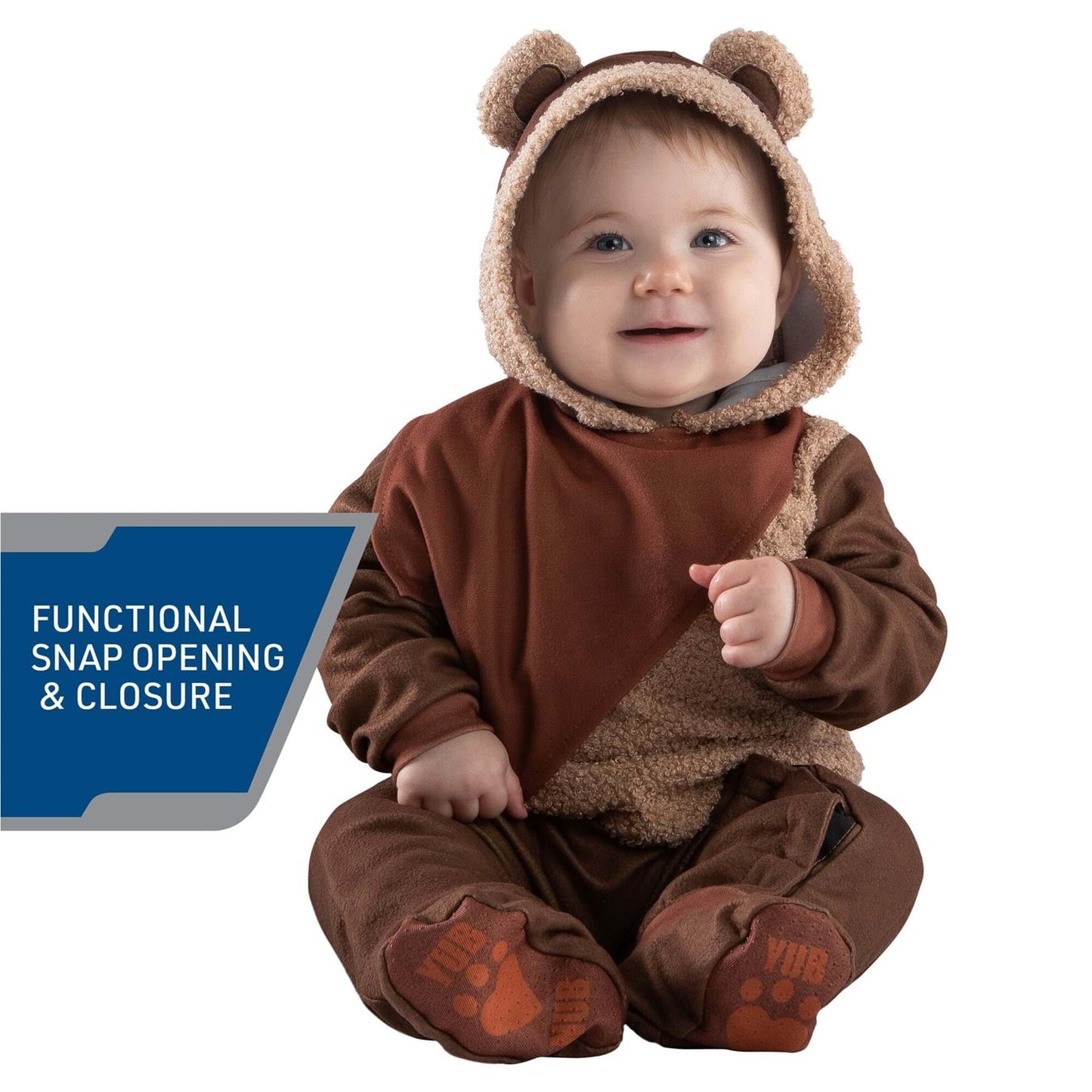 Star Wars Ewok Official Infant Halloween Costume - enhanced Quality Minky Jumpsuit with Hood and Non-Slip Booties (12-18M) Brown