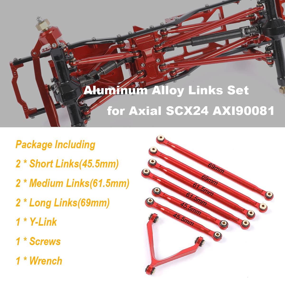 RZXYLRC Aluminum Alloy Rod Link Suspension Linkage Kit for 1/24 RC Crawler Car SCX24 Deadbolt AXI90081 AXI00004 Upgrades (Red)