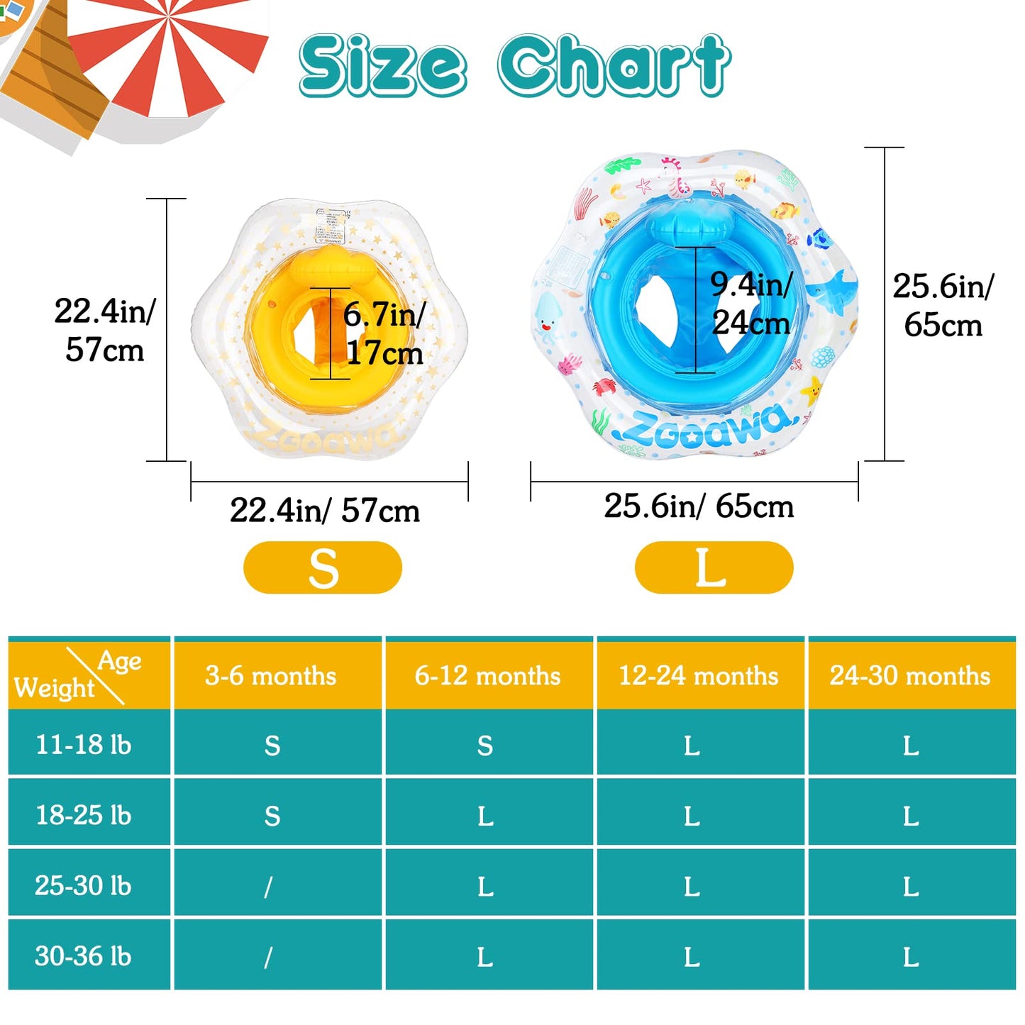 Zooawa Baby Swimming Float, Baby Floats For Pool With Safety Seat, Infant Baby Pool Float No Flip Thicken Swim Training For Baby