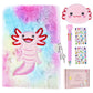 Pjdrllc Axolotl Diary With Lock, Gift For 8 9 10 Year Old Girl, Secret Diary Journal Notebook With Coin Purse, Multicolored Pen,