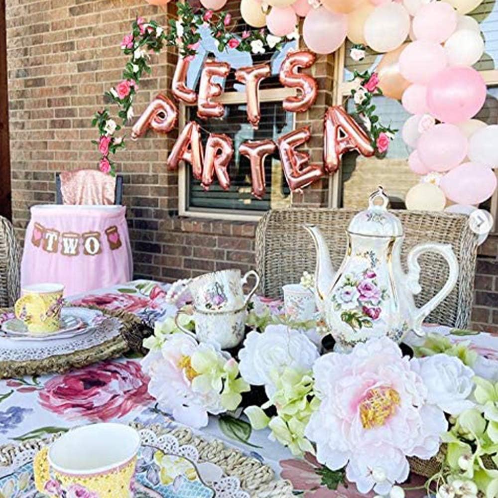 Laventy 12 Pcs Let'S Par Tea Balloons Tea Party Birthday Banner Tea Party Decorations Lets Par-Tea Party Decor Par Tea Baby Shower Par Tea First Birthday Decoration Flower Garland(180Inch)